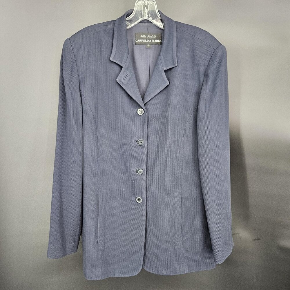 Garfield Marks Blazer Jacket Suit Womens 12 Gray Ribbed 4 Button Business Dress